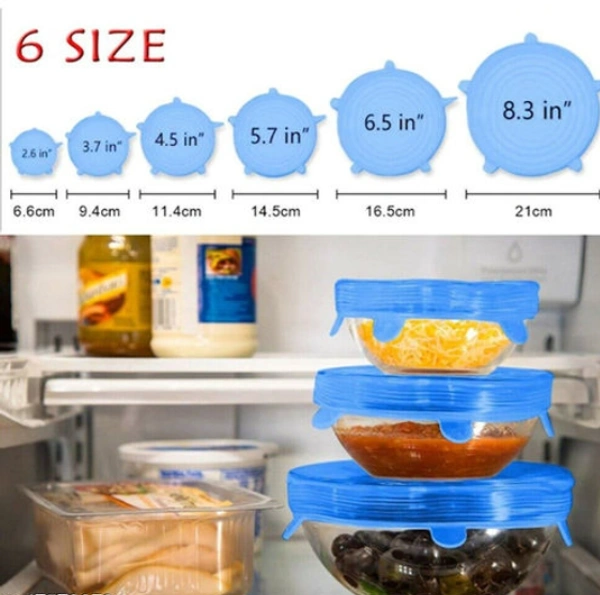 6Pcs Silicone Stretch Preserve Pot Bowl Fruit Lid for Fridge Microwave Food Container Cover - Silicon, Clips & Lids, 6pieces